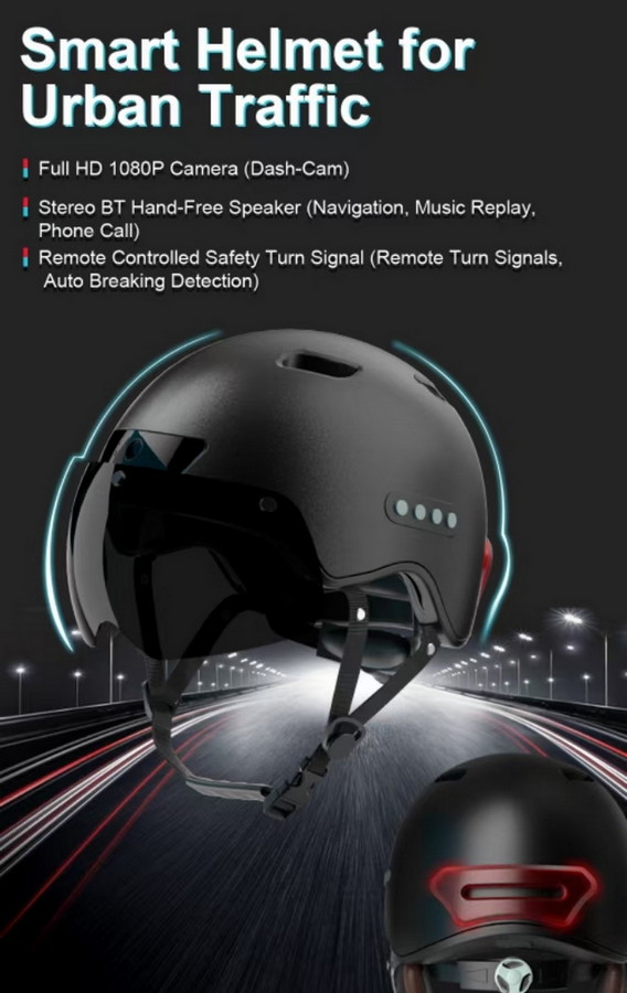 Велосипедный/мото шлем с камерой, подходит как женский/мужской велосипедный шлем с Bluetooth + громкой связью