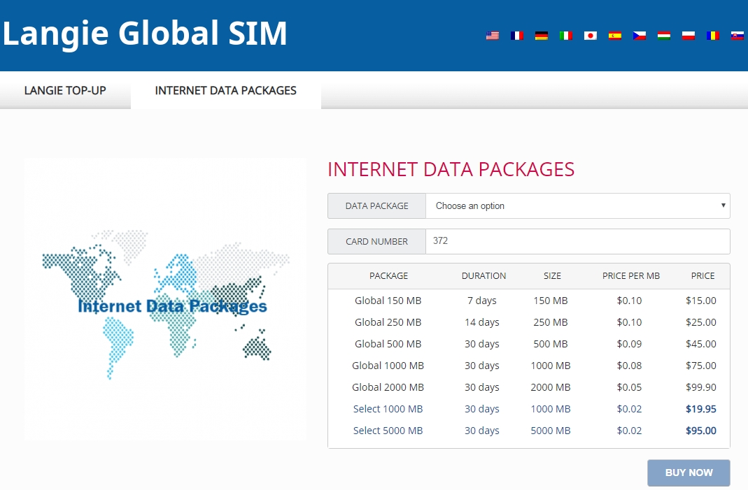 Интернет-пакеты данных SIM-карты Langie Global 3G