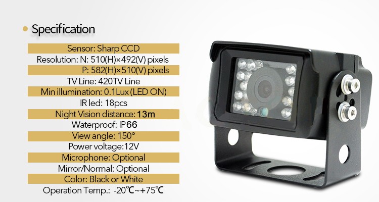 универсальная камера заднего вида IR LED 13m